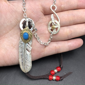 Japan Takahashi Goro White Sliver Feather Bird Necklace Set Big Feather 66x14mm Blue Turquoise 5X7mm Sterling 925 Silver Hip Hop style