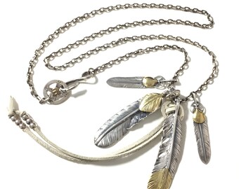 Japan Takahashi Goro Silver Feather Leather Necklace Feathers
