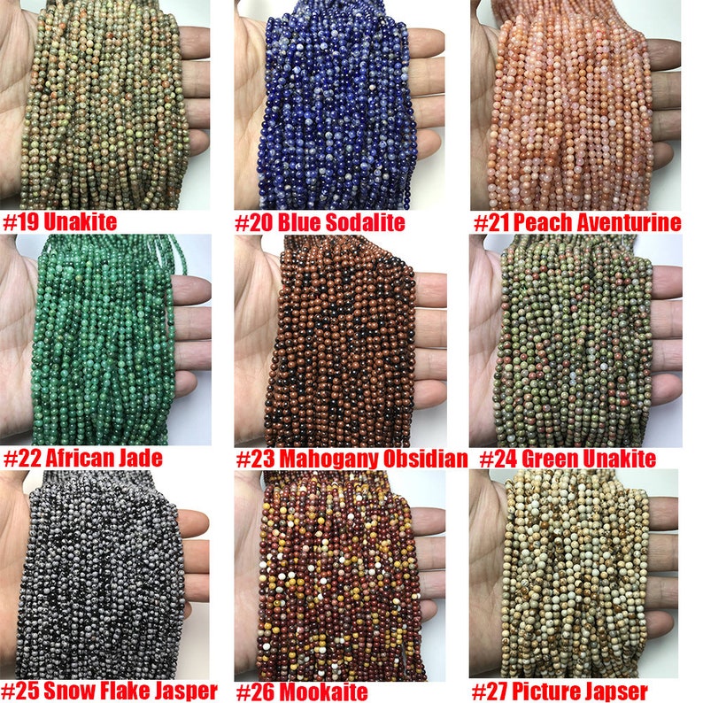2MM,3MM Natural Round Shape Bead Small Size Gemstone Loose Beads DIY Jewelry Making Design for Bracelet Necklace AAA Quality Full Strand image 4