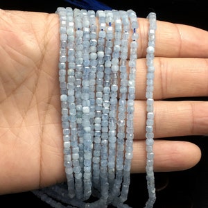 2.5MM Natural Aquamarine Cube Faceted Square Shape Beads Healing Energy Gemstone Loose Beads DIY Jewelry Making for Bracelet  AAA Quality