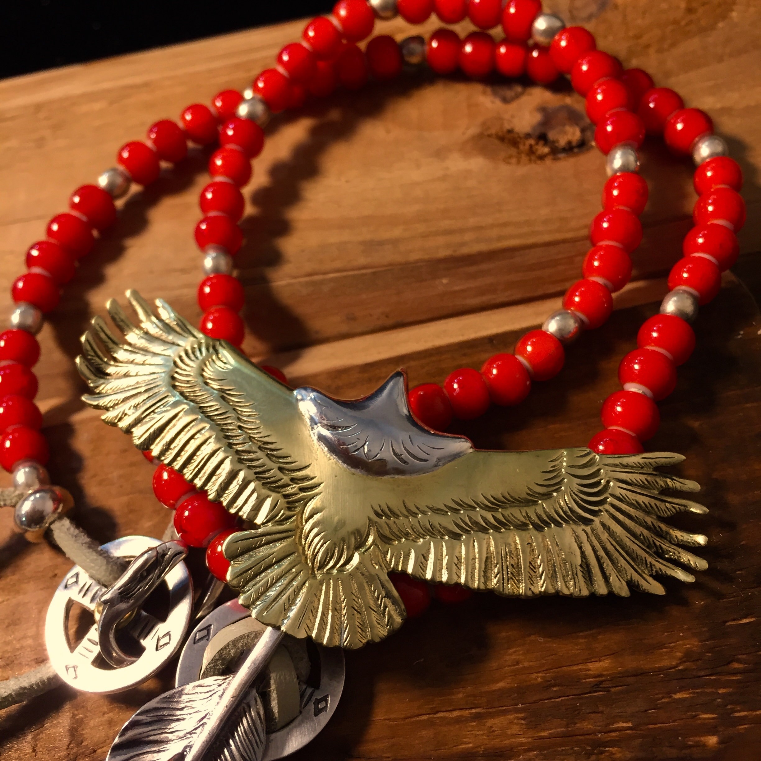 Goros Eagle + Feather + Red Beads - Native Feather