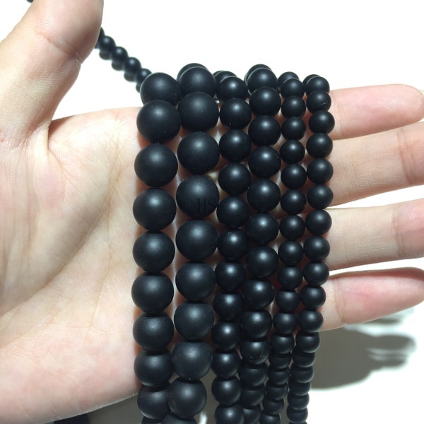 Natural Matte Onyx Round Stone Beads Healing Gemstone for Bracelet Necklace DIY Jewelry Making & Beadwork Design AAA Quality 6mm 8mm 10mm