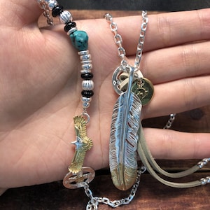 Japan Takahashi Goro Feather Bird Necklace Set Right Feathers 66x14mm Necklace 65cm Retro Sterling 925 Silver Hip Hop style Fashion Necklace
