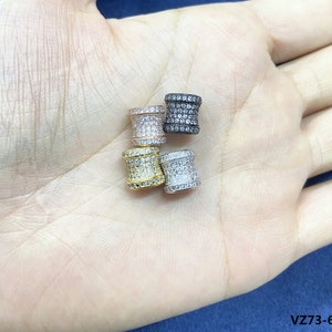 8x9mm CZ Micro Pave Tube Charm and Bracelet Spacer Cubic Zirconia Pave Bead Rhodium Gunmetal Bead For Jewelry Design