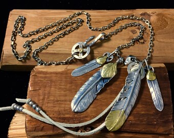 Japan Takahashi Goro Silver Feather Leather Necklace