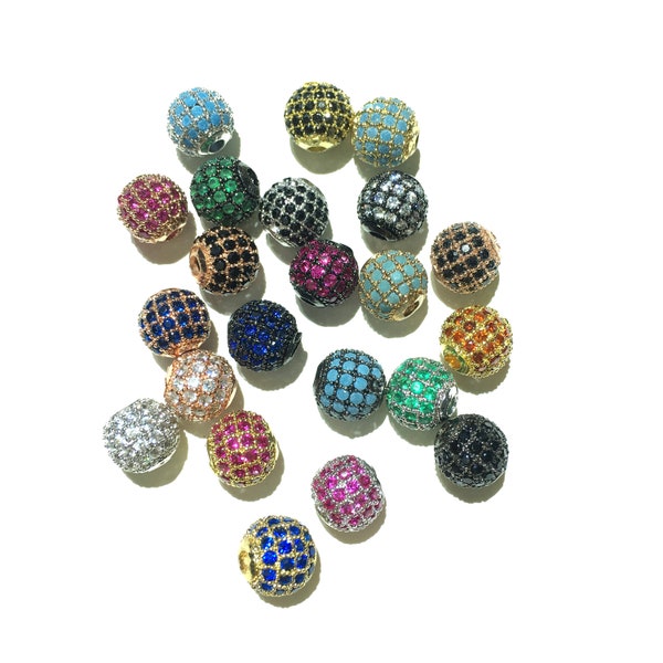 Vente en gros CZ Micro Pave Round Ball Bead Cubic Zirconia Pave Beads Rhodium Shamballa Ball Spacer Beads 6mm 8mm 10mm For Jewelry Design Supply