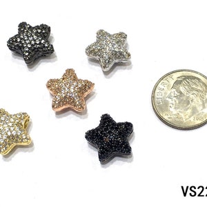13x13mm CZ Micro Pave Star Charm o espaciador, Cubic Zirconia Pave Beads, Rhodium Gunmetal Beads Para diseño de joyas y fabricación de joyas