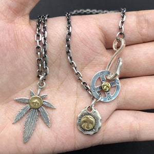 Japan Takahashi Goro Maple Leaf 23*33mm Necklace Length 65cm Retro Sterling 925 Silver Hip Hop style Fashion Necklace for Man Women Gift