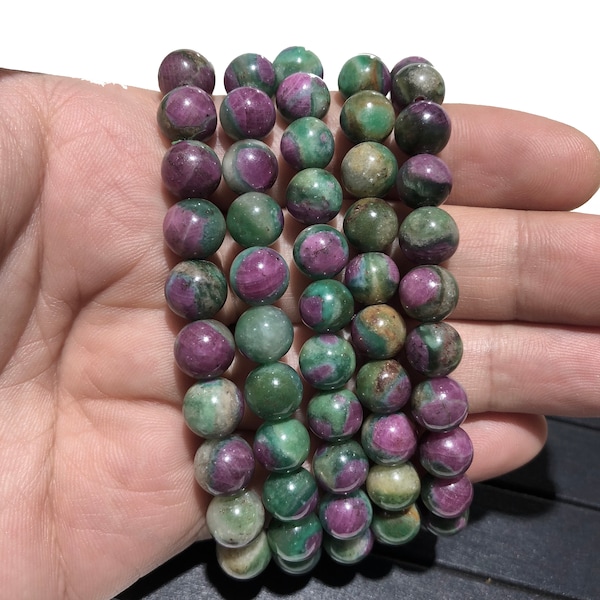 Natural Ruby Zoisite Bracelet Round Beads Healing Energy Gemstone Loose Bead Bracelet for Jewelry Making Fashion Design AAA Quality 7.5 inch