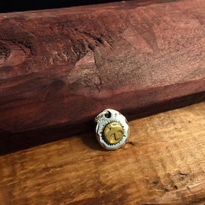 K&ouml;nnte beinhalten: Ein ovaler Anh&auml;nger aus Silber mit einem goldenen Friedenszeichen im Inneren. Der Anh&auml;nger hat eine strukturierte Oberfl&auml;che und eine kleine &Ouml;se oben zum Anbringen einer Kette.