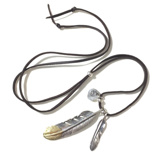 Japan Takahashi Goro Silver Feather Leather Necklace Big