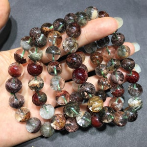 Natural Multi Color Phantom Quartz Bracelet Round Bead Energy Gemstone Bracelet for Jewelry Making Fashion Design AAAAA Best Quality 7.5inch
