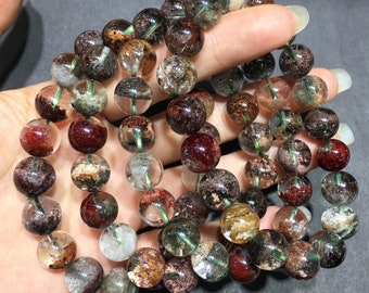 Natural Multi Color Phantom Quartz Bracelet Round Bead Energy Gemstone Bracelet for Jewelry Making Fashion Design AAAAA Best Quality 7.5inch