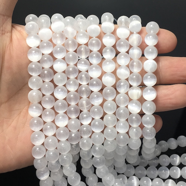 Natural Selenite Round Smooth Beads Energy Gemstone Loose Beads DIY Jewelry Making Design for Bracelet Necklace AAA Quality 6mm 8mm 10mm