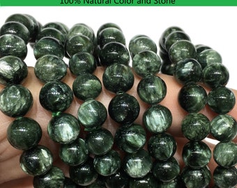 Bracciale serafinite verde naturale Bracciale rotondo con perline curative e pietra preziosa energetica per collana braccialetto Creazione di gioielli fai da te Qualità AAAAA 8mm 10mm 12mm