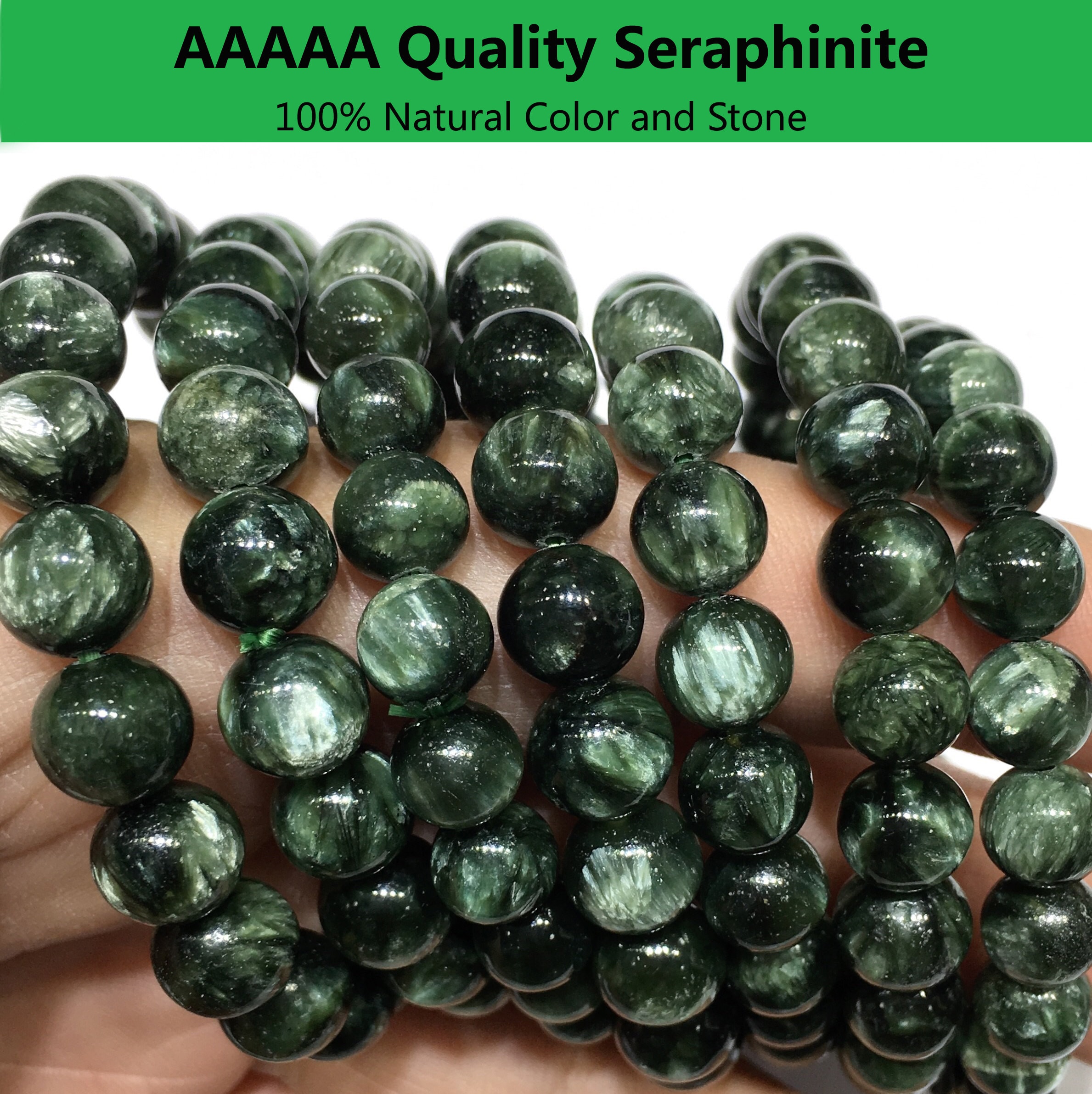 Natural Green Seraphinite Bracelet Round Bead Healing Energy