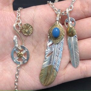 Japan Takahashi Goros Rosa multiflora Feather Bird Necklace Set Big Feathers 66x14mm BlueTurquoise 5*7mm Sterling 925 Silver Hip Hop style