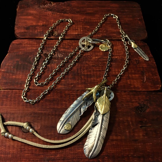 Japan Takahashi Goro Silver Feather Leather Necklace Big