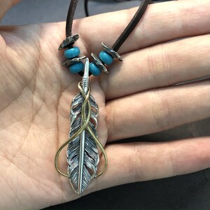 Japan Takahashi Goros Feather Bird Necklace Set Feathers 11x54MM Retro Sterling S925 Silver Leather Chain Hip Hop style Necklace