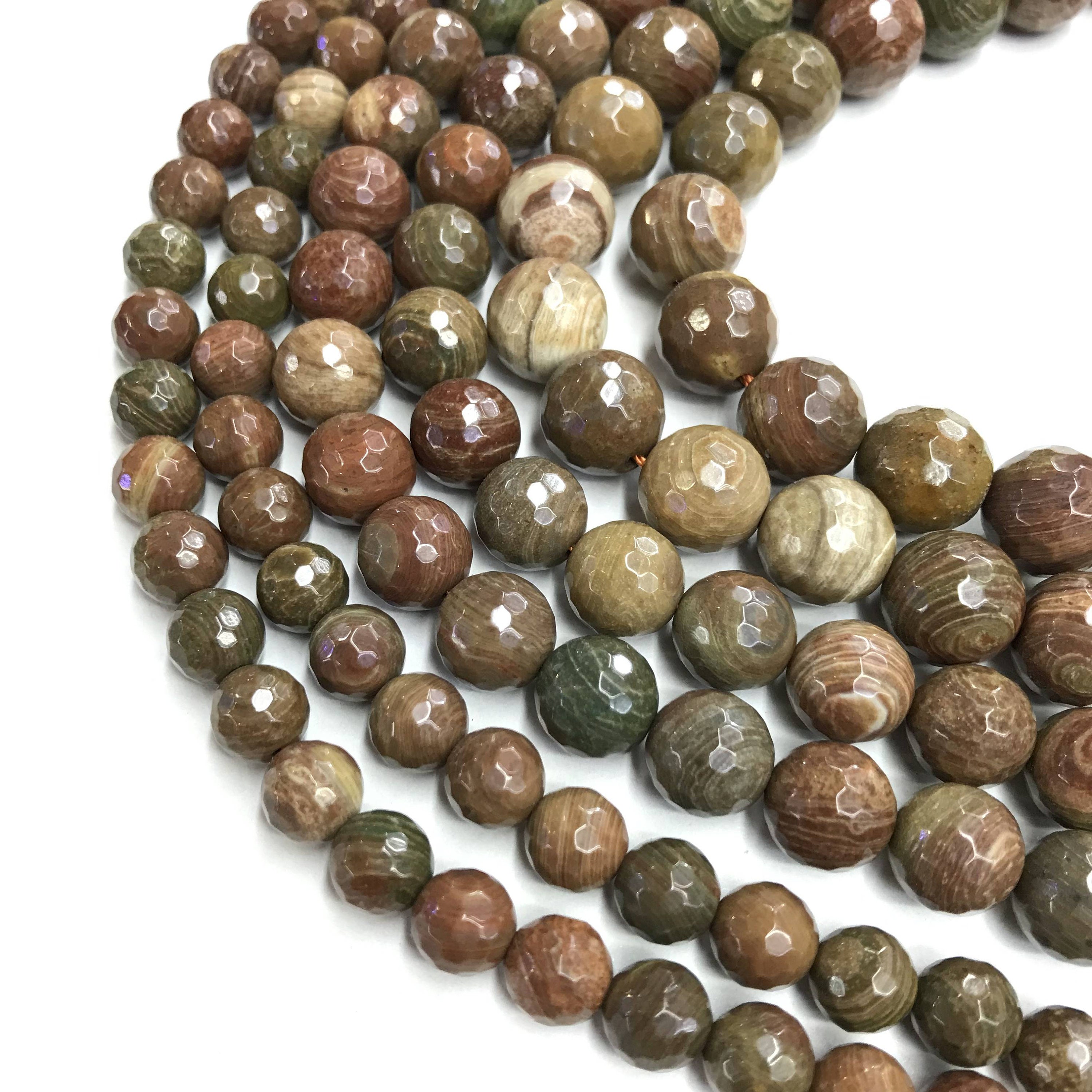 Natural Brown Tree Agate Faceted Round beads Energy Gemstone | Etsy