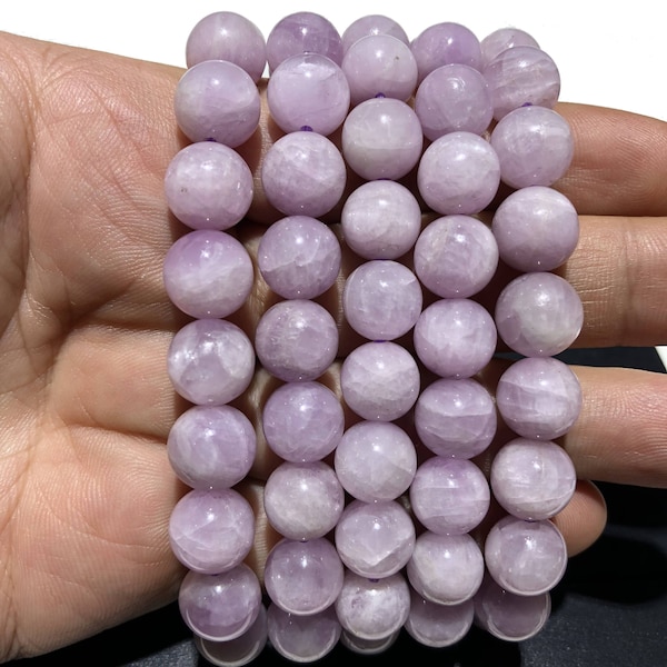 Natural Purple Kunzite Bracelet Round Beads Energy Gemstone Loose Bead Bracelet for Jewelry Making Fashion Design AAA Quality 7.5 inch