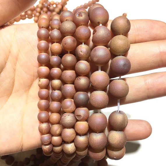 Natural Metalic Orange Druzy Agate Beads Healing Gemstone Loose