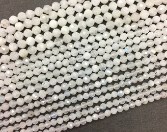 Natuurlijke kleine maat witte maansteen gefacetteerde hoog gepolijste ronde edelsteen losse kralen voor het maken van sieraden en aangepast ontwerp AAA-kwaliteit 16inch