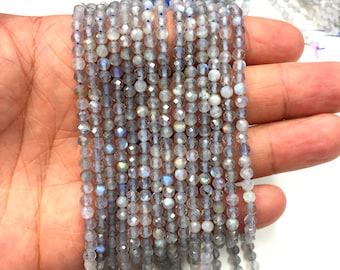 Natural Labradorite & Gray Moonstone Faceted Round Beads Healing Gemstone Loose Beads DIY Jewelry Design for Bracelet AAAAA Quality 2mm 4mm