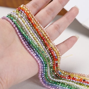 2/3/4MM  Zircon Beads Small Size Faceted Round Beads Energy Gemstone Loose Beads DIY Jewelry Making Design for Bracelet Necklace Full Strand