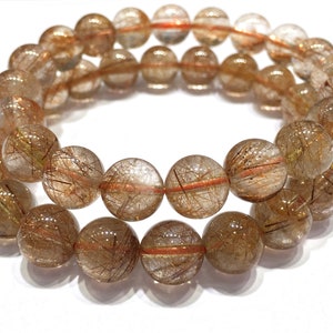 Natural Brown Rutilated Quartz Bracelet Round Bead Energy Gemstone Loose Bead Bracelet for Jewelry Making Fashion Design AAA Quality 7.5inch