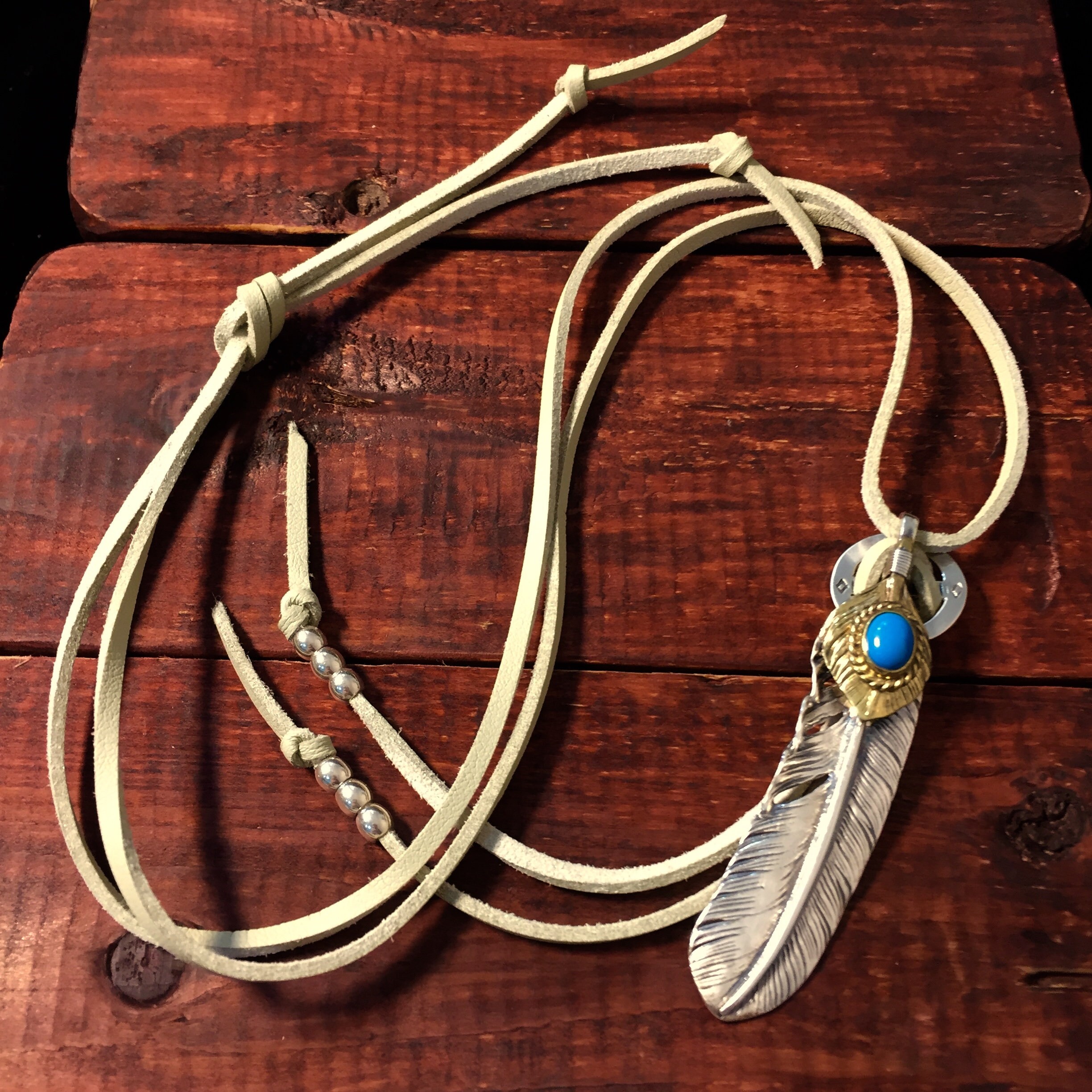 Japan Takahashi Goro Silver Feather Leather Necklace Right