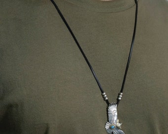 Japan Takahashi Goro Silver Eagle Necklace Eagle 30x70mm Leather