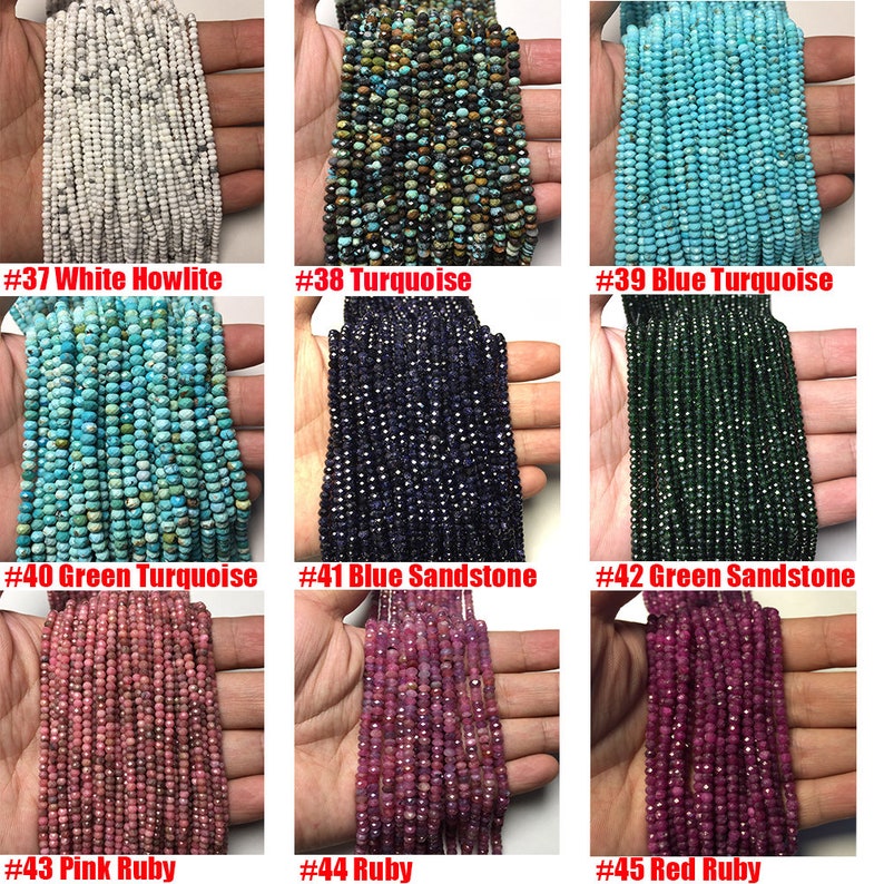 Natural Gemstone Highly Polished Faceted Rondelle Loose Beads for Jewelry Making Design AAAA Quality Amazonite, Garnet, Apatite and so on image 6