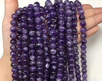 Natural Dream Lace Amethyst Lavender Amethyst Smooth Round Beads Healing Gemstone Loose Beads DIY Jewelry Making for Bracelet AAA Quality