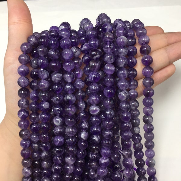 Natural Dream Lace Amethyst Lavender Amethyst Smooth Round Beads Healing Gemstone Loose Beads DIY Jewelry Making for Bracelet AAA Quality