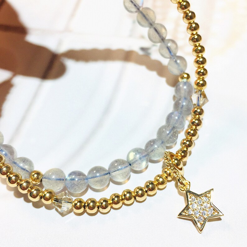 Natural Labradorite Bracelet Healing Energy Bracelet Austrian Crystal Gold Plated Over Brass Bracelet Fashion Design AAA Quality 15CM