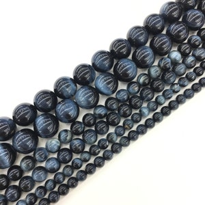 Natural Blue Tiger Eye Highly Polished Round Beads Energy Gemstone Loose Beads DIY Jewelry Making Design for Bracelet AAAAA Quality 16inch