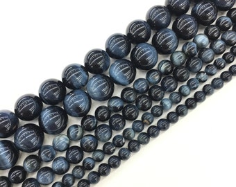 Natural Blue Tiger Eye Highly Polished Round Beads Energy Gemstone Loose Beads DIY Jewelry Making Design for Bracelet AAAAA Quality 16inch