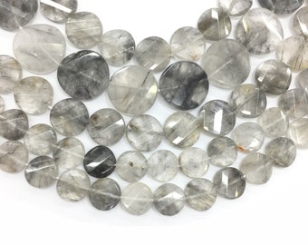 Natural  Flat Faceted Coin Cloudy Crystal Quartz Highly Polished Gemstone Bead for Jewelry Making and Fashion Design AAA Quality 16inch