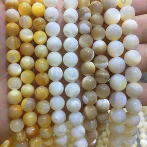 Oro naturale Madreperla Perline lisce rotonde Pietra preziosa curativa Perline sfuse Creazione di gioielli fai da te per collana braccialetto Qualità AAAA 6mm 8mm