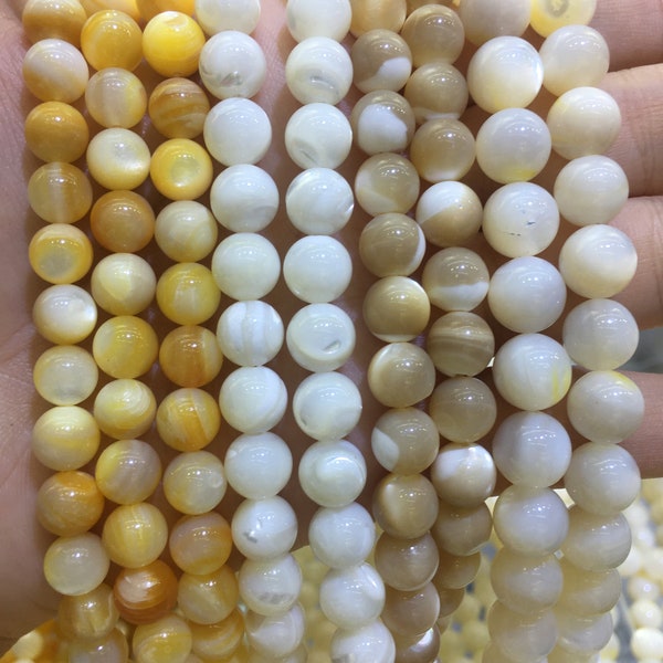 Natural Gold  Mother of Pearl Round Smooth Beads Healing Gemstone Loose Beads DIY Jewelry Making for Bracelet Necklace AAAA Quality 6mm 8mm