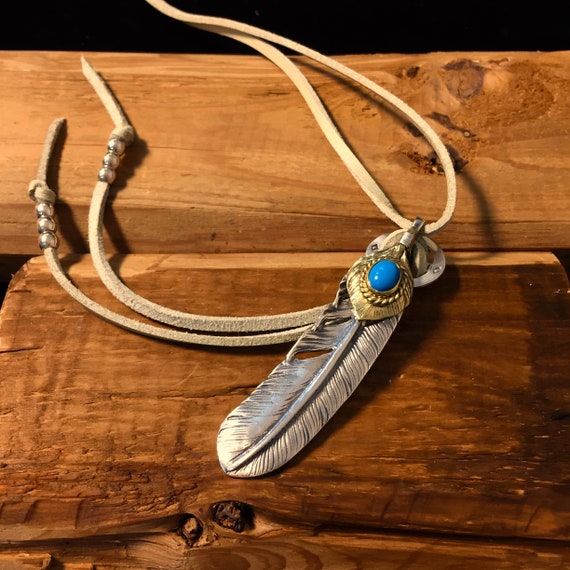Japan Takahashi Goro Silver Feather Leather Necklace Right Japan Takahashi Goro Silver Feather Leather Necklace Right