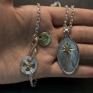 Japan Takahashi Goros Feather Bird Necklace Set Pendant Size 22x45MM 65CM Chain Retro Sterling S925 Hip Hop style Necklace
