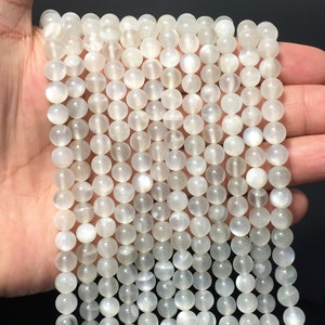 Natural White Milky Moonstone Highly Polished Round Bead Healing Energy Gemstone DIY Jewelry Making Design for Bracelet Necklace AAA Quality
