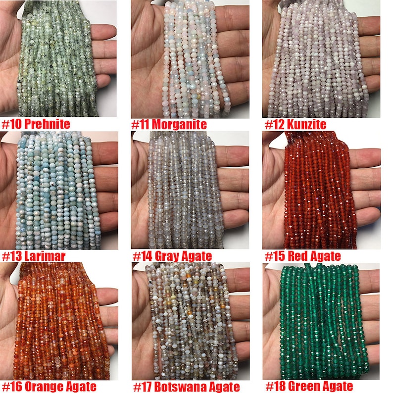 Natural Gemstone Highly Polished Faceted Rondelle Loose Beads for Jewelry Making Design AAAA Quality Amazonite, Garnet, Apatite and so on image 3