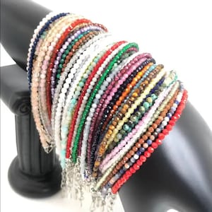 Pulsera de cuentas de 0.118 in, 7,5 pulgadas, pequeñas piedras preciosas naturales facetadas, mini pulseras hechas a mano, adecuadas para mujeres, joyería de curación energética, regalo