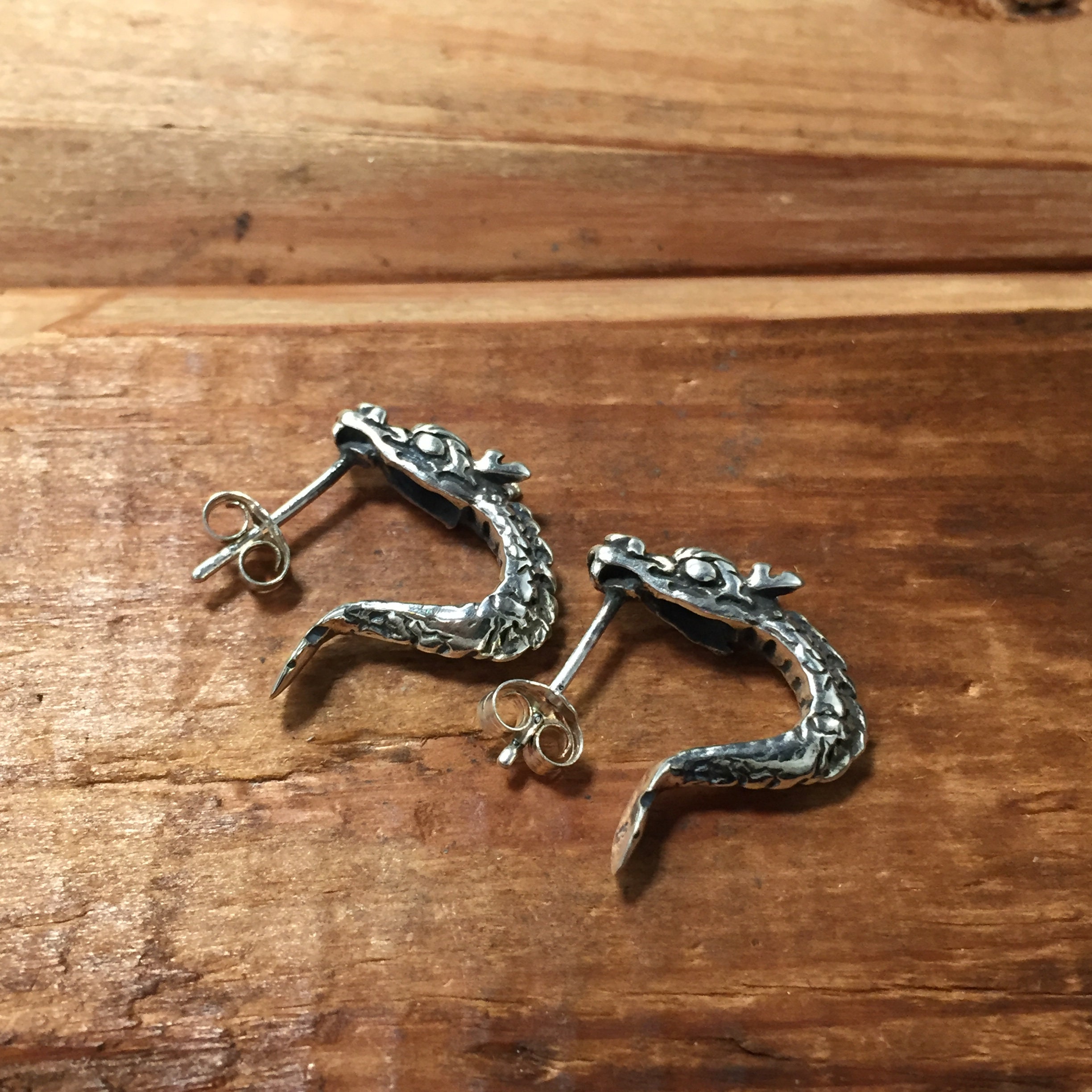 17X18mm Retro 925 Sterling Silver Dragon Earrings Stud Etsy