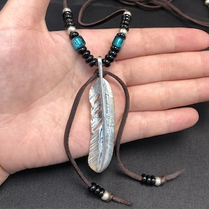 Japan Takahashi Goro White Silver Feather Pendant Leather Necklace 65cm White Sterling 925 Silver Hip Hop style Fashion Necklace