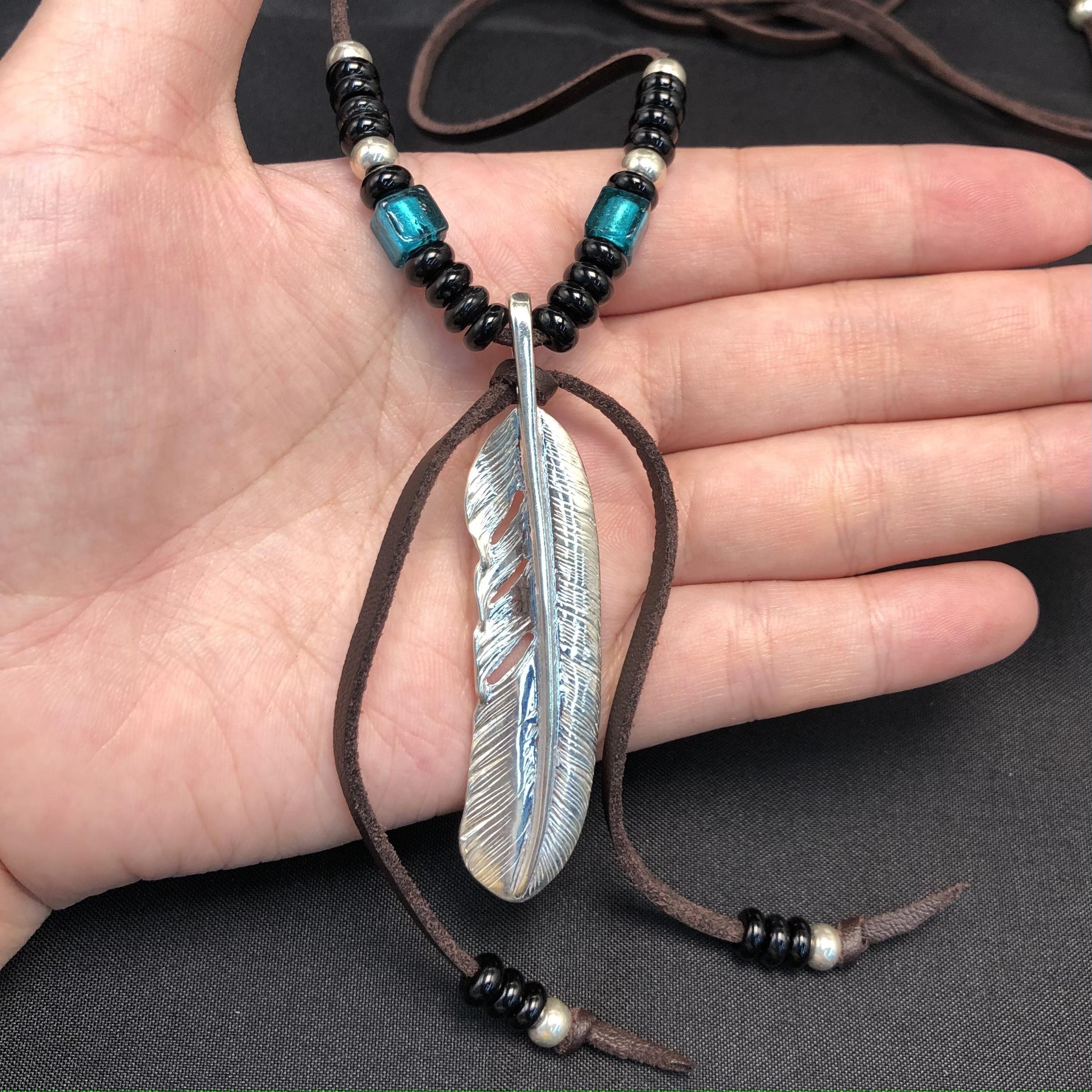 Japan Takahashi Goro White Silver Feather Pendant Leather Necklace 65cm White Sterling 925 Silver Hip Hop style Fashion Necklace