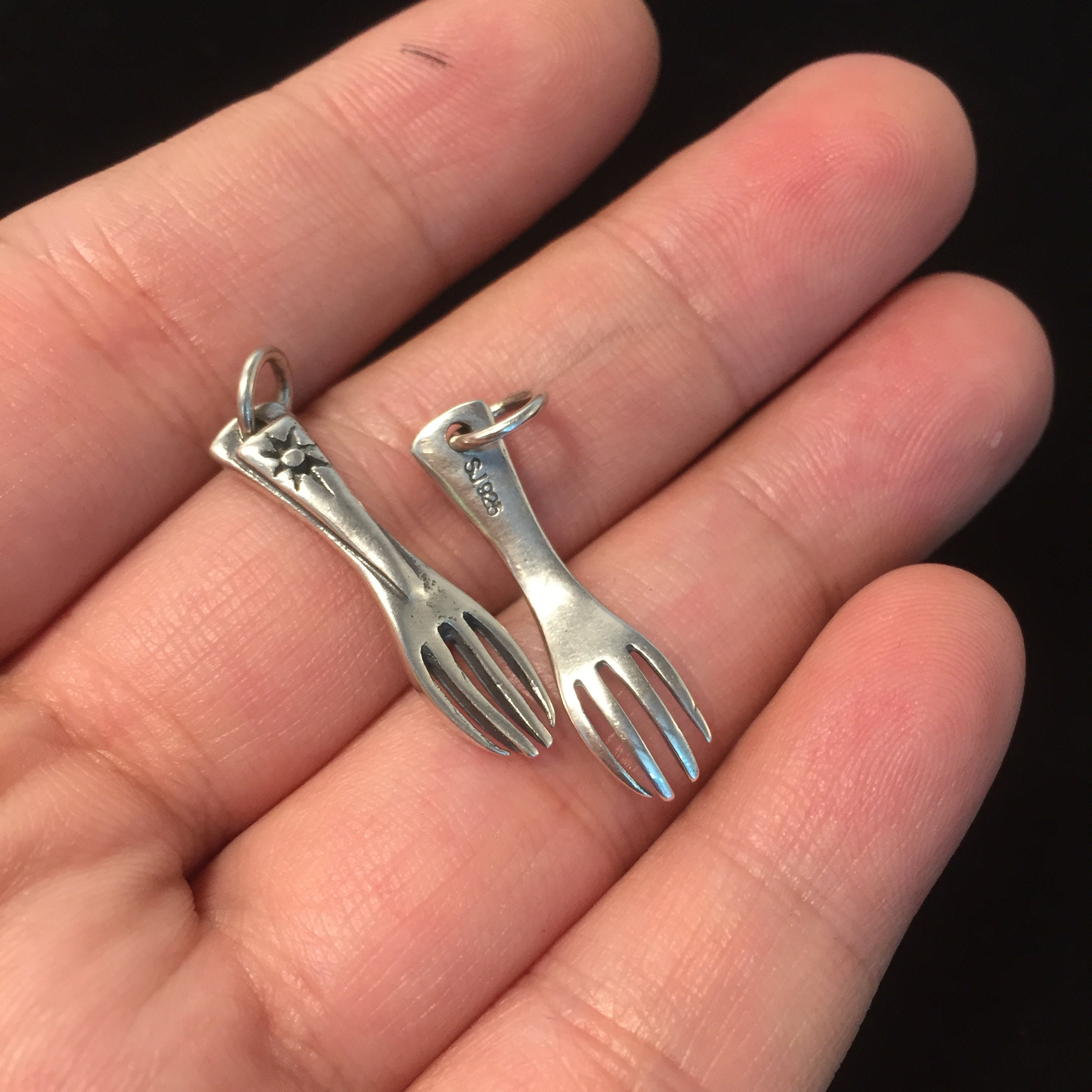 27mm Retro 925 Solid Silver Fork Pendant Charm DIY Jewelry Etsy